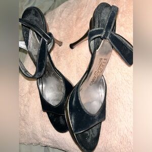 Preloved, Salvatore Ferragamo Vintage Size 7 BRAY Black and Metallic Black Heels